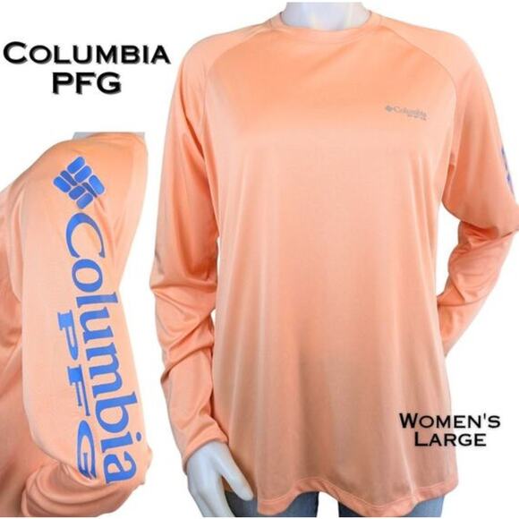 Columbia PFG Womens Fishing Shirt Large Peach Long Sleeve Performance Peach UPF - Picture 1 of 12